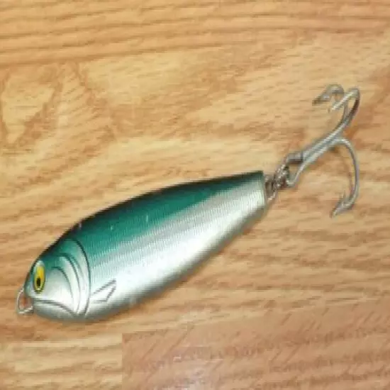 Vintage 1980's Point Wilson 6oz Deep Sea Metal Silver & Green Fishing Lure 