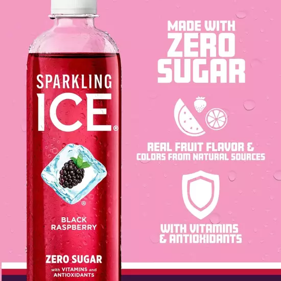 , Black Raspberry Sparkling Water, Zero Sugar Flavored Water, with Vitamins and 