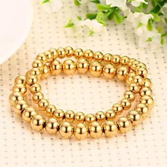 7-11" 6/8/10mm Men/Women's Handmade Silver Gold Beads Stainless steel Bracelet