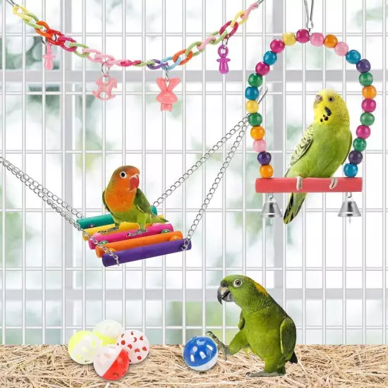 Bird Parakeet Toys,Swing Hanging Standing Chewing Toy Hammock Multicolor 