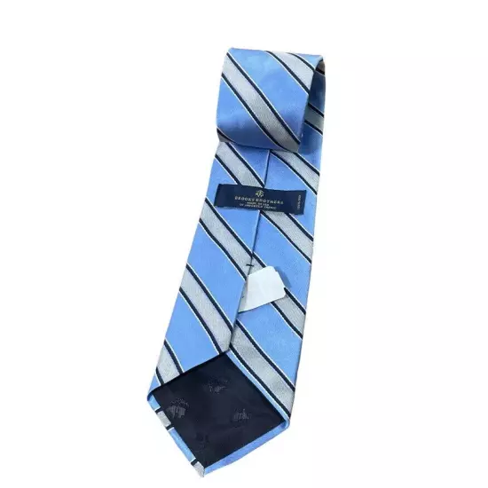 NWT Brooks Brothers Modern Silk Neck Tie USA Repp Stripe Light Blue & Silver Men