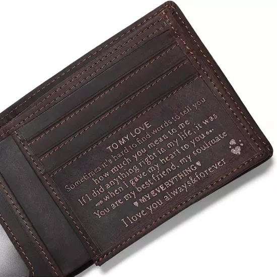 Personalized Engraved Leather Wallet for Dad Son Husband Boyfriend - Perfect for