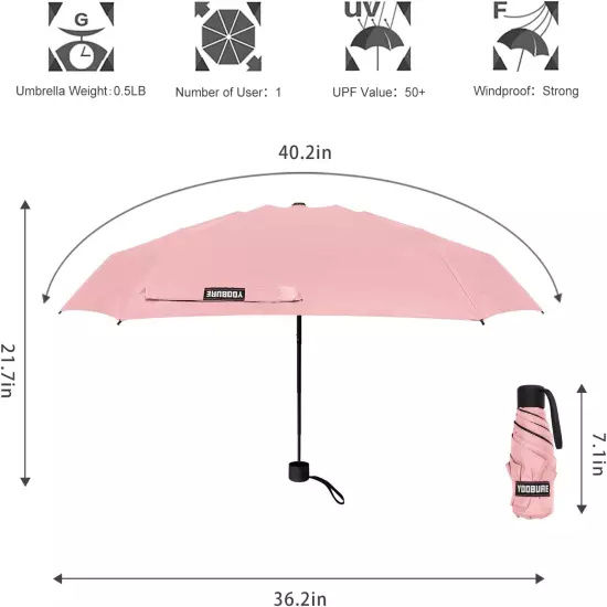 Yoobure Small Mini Umbrella with Case Light Compact Design Perfect for Travel