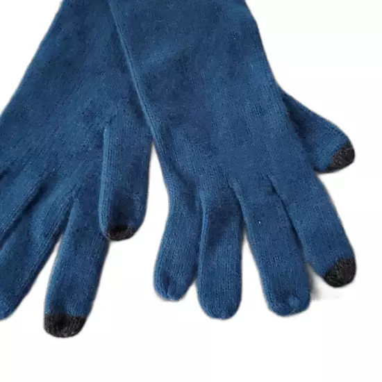 Gloves knit wool rabbit rayon nylon Blue M/L NWT