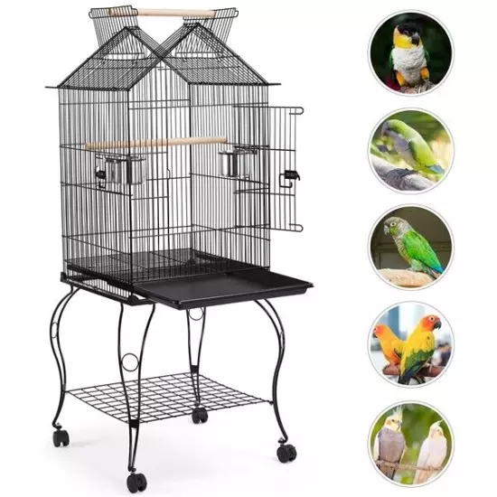 57'' Open Top Bird Cage Double Roof Top Parakeet Cage for Medium Small Parrots 