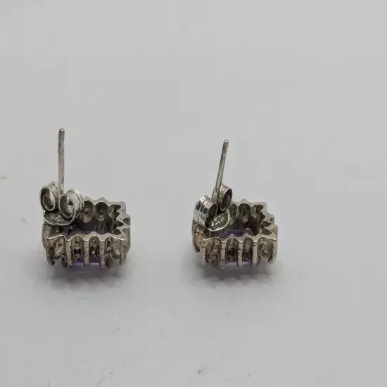 Sterling Silver 925 Amethyst & Cubic Zirconia Stud Earrings