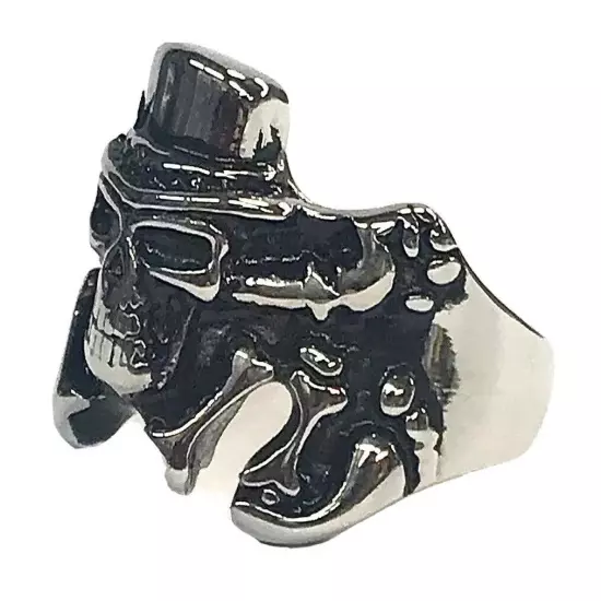 Stainless Steel Men’s Biker Style Ring Skull Top Hat Bones Size 11 - 9+ Grams