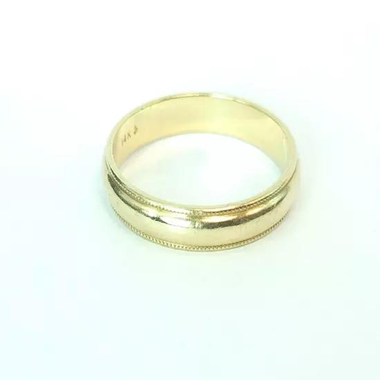 14k Yellow Gold Milgrain Men's 4mm Band Ring Size 10 3/4"