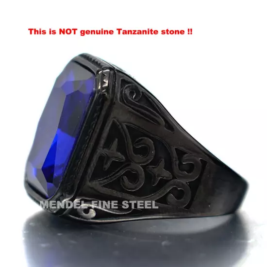 MENDEL Mens Black Blue Tanzanite Stone Ring For Men Size 7 8 9 10 11 12 13-15