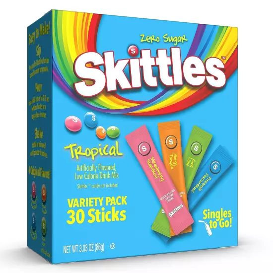 Skittles Singles to Go Tropical Variety Pack, Watertok Powdered Drink Mix, Inclu