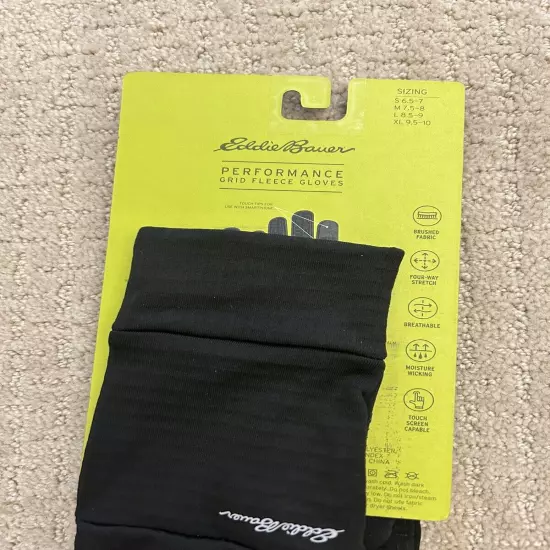 Eddie Bauer Performance Grid Fleece Gloves Size L Black NWT