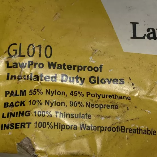 Law Pro GL010 Waterproof Insulated Duty Gloves Neoprene Black Sz Large NOS 2018