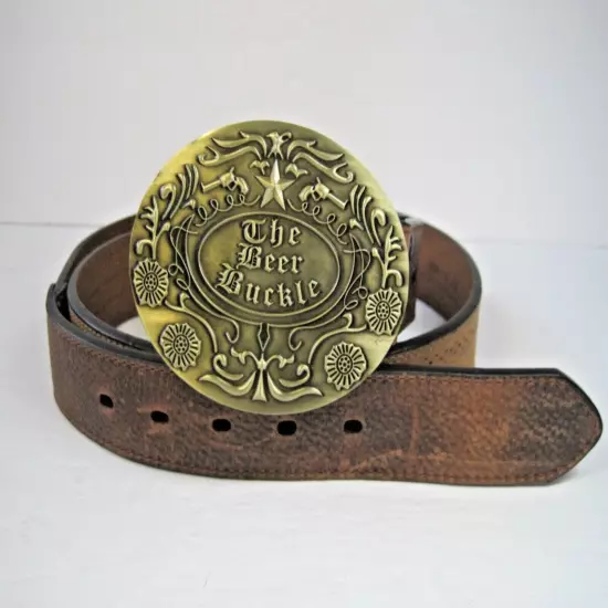 Dan Post Brown Leather Western Overlay "The Beer Buckle" Men's Belt Size 42