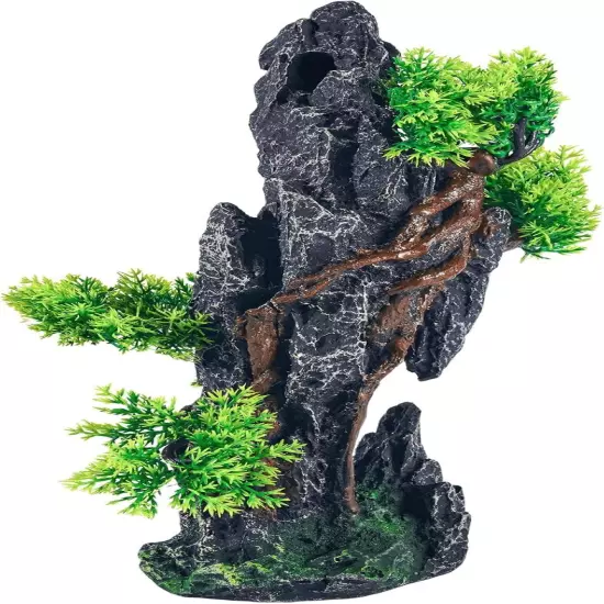 Mountain View Aquarium Ornament with Tree House Cave Bridge Resin