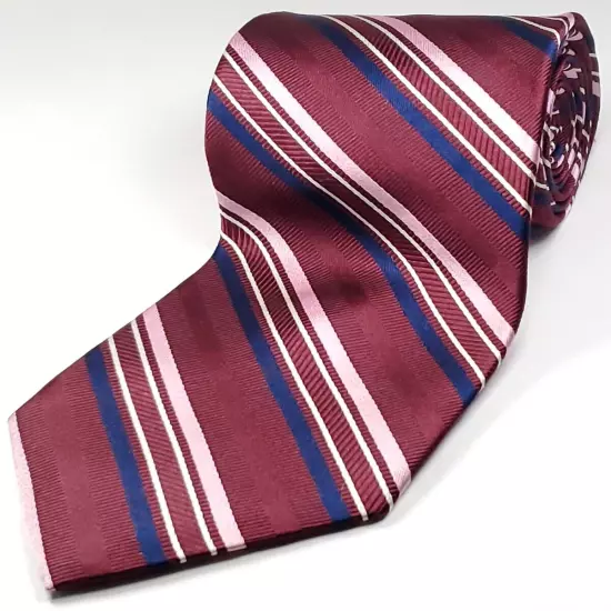 FORSYTH Handmade Silk Tie 61" Long Burgundy Red Pink Blue Striped Necktie NEW