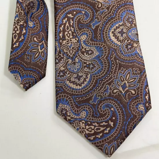 MICHAEL KORS MENS TIE PAISLEY 100% Silk BROWN, BLUE AND TAN.