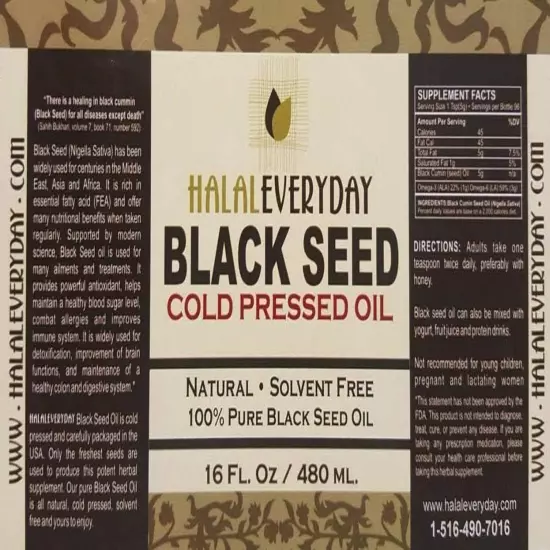 Pure Black Seed Oil - 16 OZ - 100% Pure and Cold Pressed Black Seed - Non-Gmo A