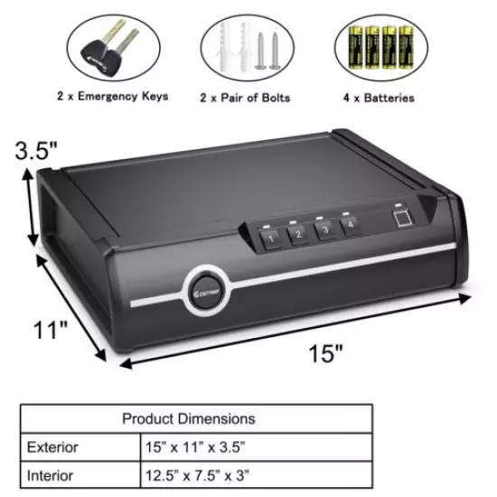 Costway Safety Gun Box Dual Firearm Safety Device w/ Biometric Fingerprint Lock