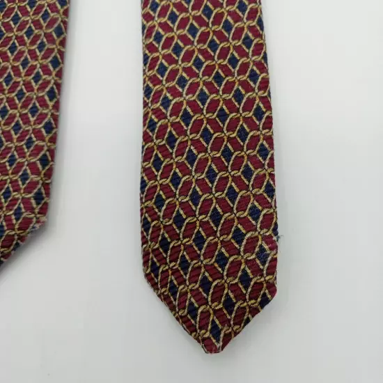 Brooks Brothers Makers Mens Silk Foulard Tie-Burgundy Navy Gold 60" Necktie Vtg