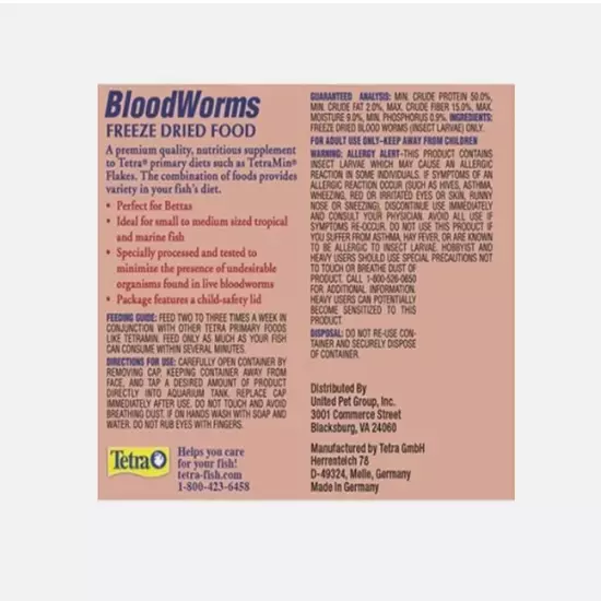 Tetra BloodWorms 0.25 Oz, Freeze-Dried Food for Freshwater and Saltwater Fish