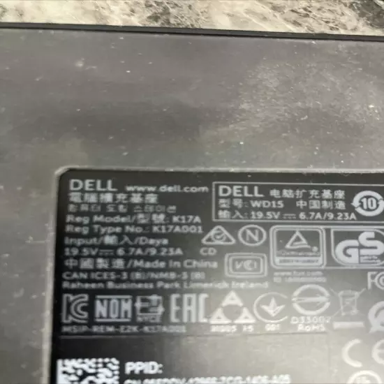 Dell WD15 K17A USB-C Thunderbolt Docking Station USB 3.0 w 130W AC Adapter WORKS