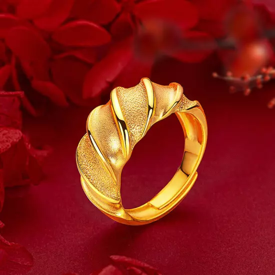 Fashion Cool 24L Yellow Gold Plated Big Waterwave Wide Adjustable Rings for Men