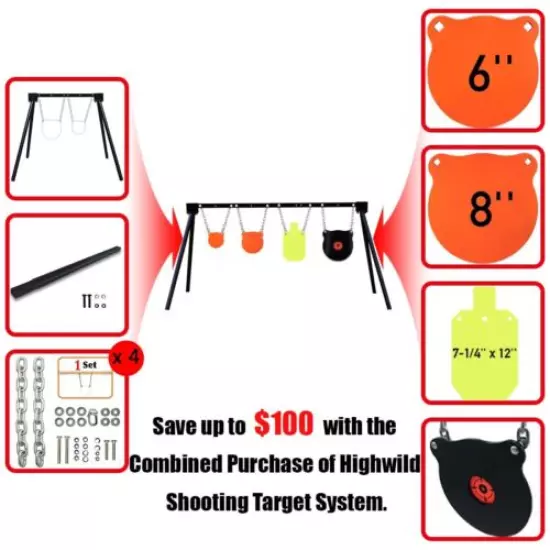 AR500 Shooting Target System Stand Chains & 6"8" Gongs+7"x12" Torso+10" Bullseye