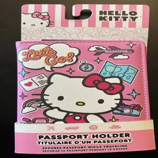 New Hello Kitty Pink Let's Go Travel Passport Holder By Sanrio