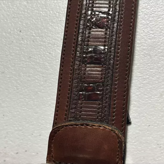 Mezlan Belt Genuine Crocodile Made In Spain Brown Brass Buckle Men's Size 34