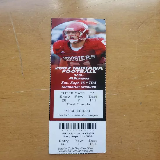 2007 INDIANA UNIVERSITY vs AKRON Football Ticket Stub