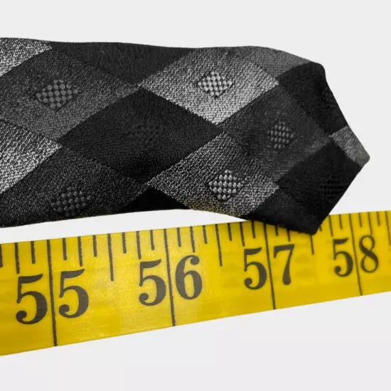 Croft & Barrow Black Gray Geometric Diamond Pattern Silk Necktie Tie 3.8" x 58"