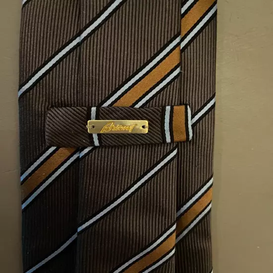 BRIONI Diagonal Stripe Silk Tie ~ Brown , Copper , Blue/Silver Made in Italy