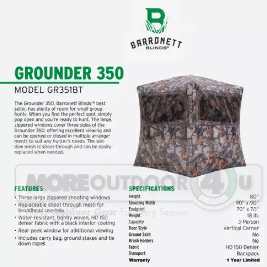 GR351BT Barronett Blinds Grounder 350 Hunting Hub Blind Woodland Bloodtrail Camo