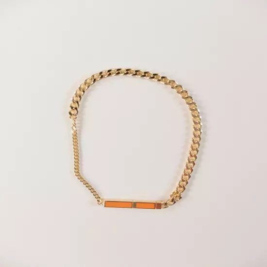 BOTTEGA VENETA ID orange enamel & gold plated silver chain bracelet Size Medium