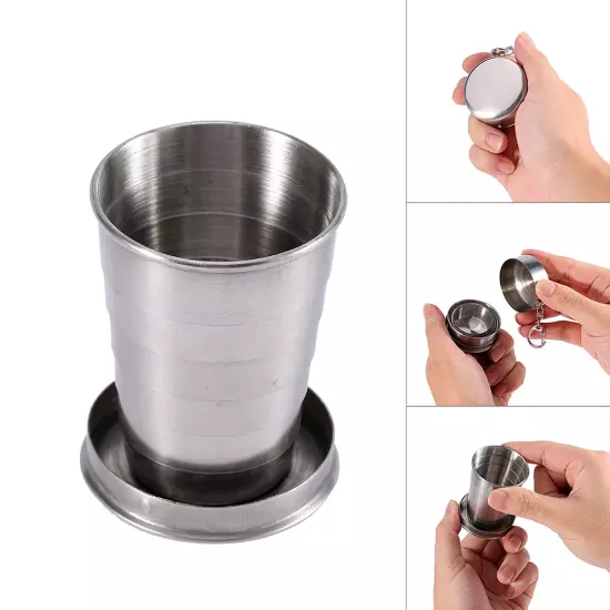 S/M/L Stainless Steel Travel Folding Cup Camp Keychain Retractable Telescopic