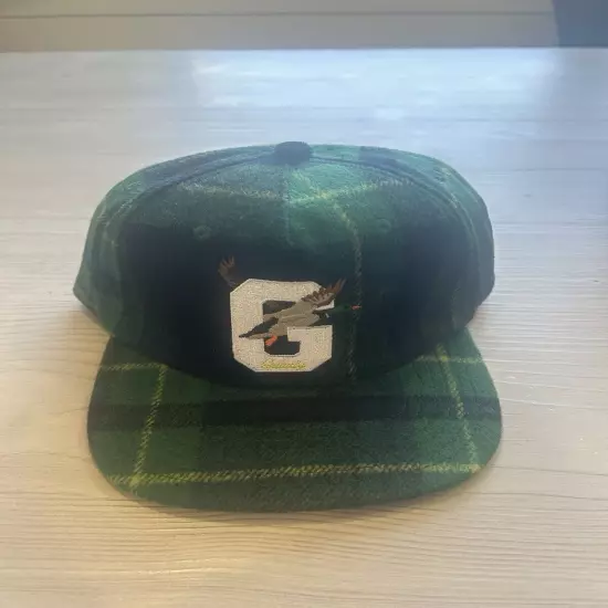 Green Plaid SnapBack Cap With Embroiderd G & Flying Duck, Unique Adjustable Hat