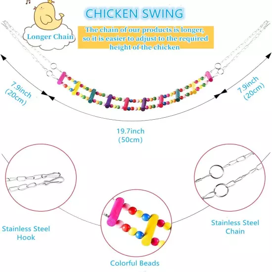 Longer Chain Chicken Toys for Coop Accessories 7PCS, Chicken Swing Ladder Perch 