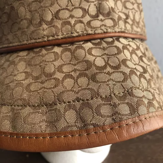 Coach Brown Signature Jacquard Hat M/L Small Monogram Logo Pattern Leather Trim