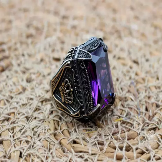 Natural Amethyst Purple Color Rectangle Ct 925 Sterling Silver Gemstone Ring-89