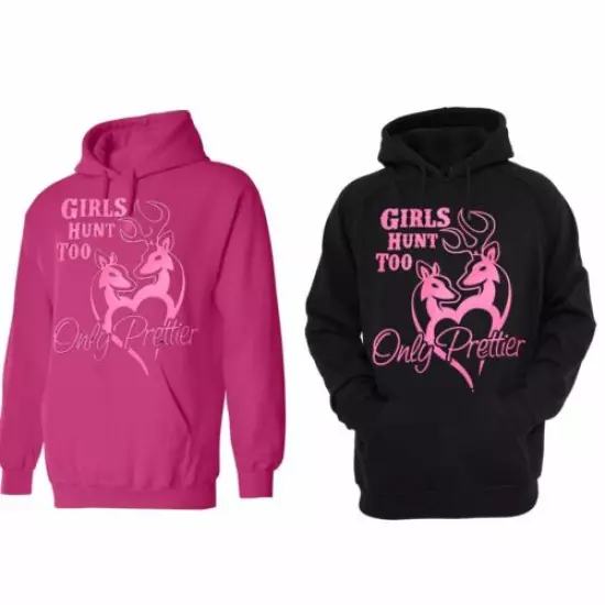 Women's Fuscia Black Hoodie Country Muddy Southern Camo Girl Hunts Deer Redneck 