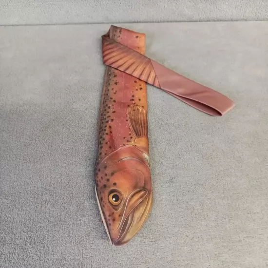 Ralph Marlin Vintage Neck Tie 1986 Rainbow Trout Fish Novelty Tie 54"