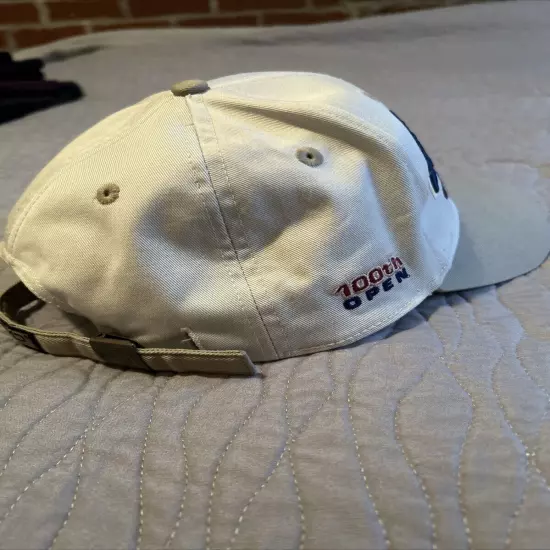 Vintage Golf Hat 2000 US Open Ahead Strap Back Pebble Beach Beige Tiger Woods