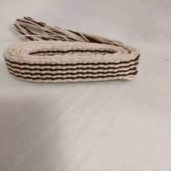 Item20211027: Powder Horn inkle strap white cotton and brown 1 x 39" stripe