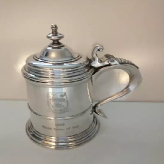 Michelob 1967 World Series of Golf Wilcox Silverplate Lidded Beer Tankard 9" Ht.