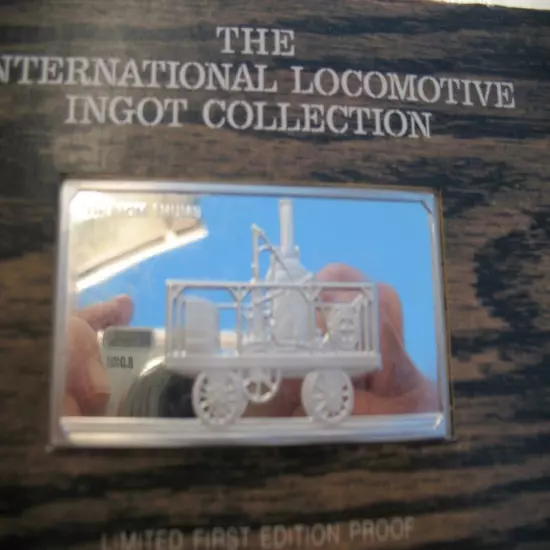 2 .OZ SILVER INGOT- BAR LOCOMOTIVE- TRAIN 1830 TOM THUMB FRANKLIN MINT+GOLD"