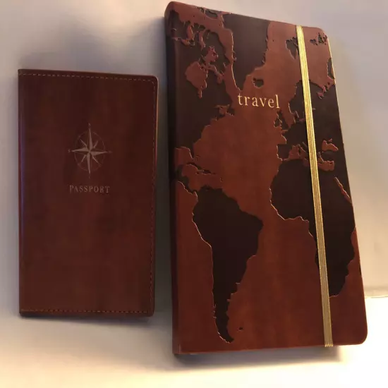 Eccolo Passport Holder & Journal World Map gift set for Traveler NEW