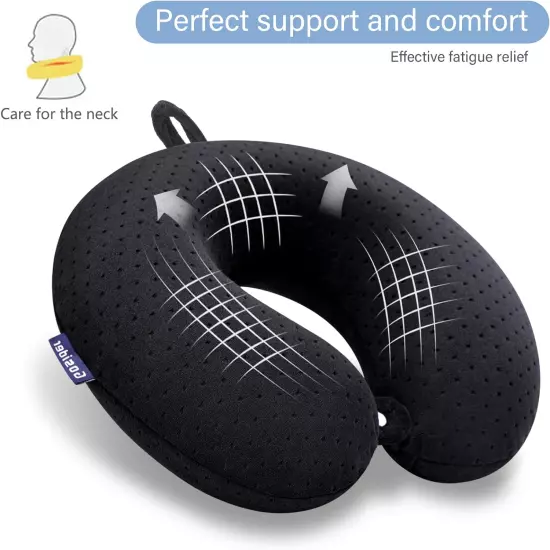 Black Travel Neck Pillow Memory Foam Airplane Pillow for Neck and Head Support S