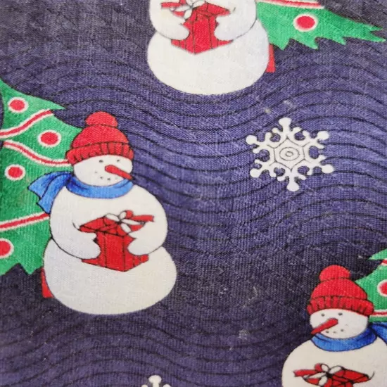 Snowman with Gift Christmas Winter Holiday Wavy Print Blue Vintage Silk Necktie