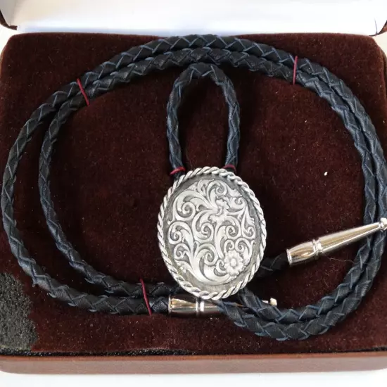 montana silversmiths black floral filigree engraved bolo tie