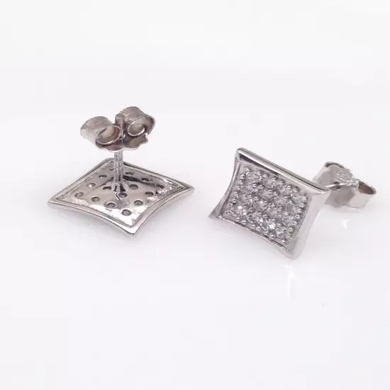 Men's 925 Sterling Silver Cz Square Stud Earrings Square Kite Studs 9mm